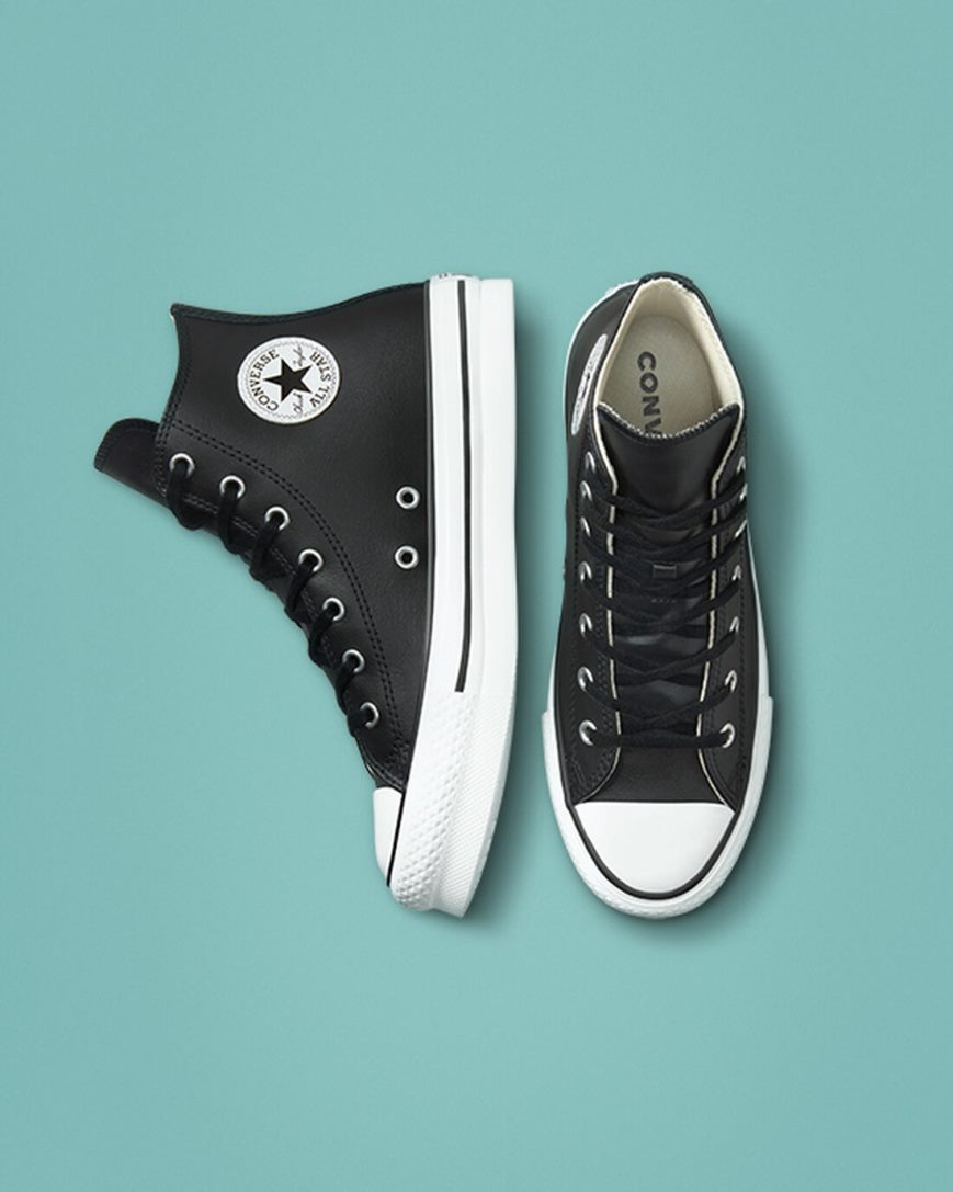 Zapatos Plataforma Converse Chuck Taylor All Star Lift Cuero Altas Niño Negras Beige Blancas | PE 2WE847